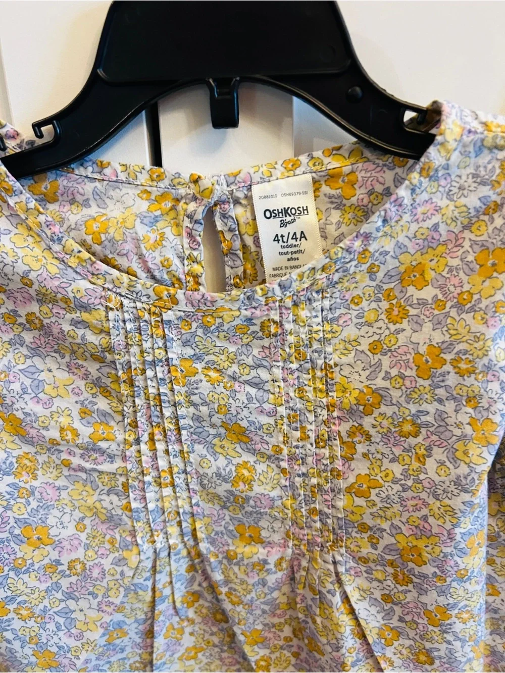 OshKosh B’gosh Girls Floral Pintuck Blouse 4T Cottagecore Long Sleeve